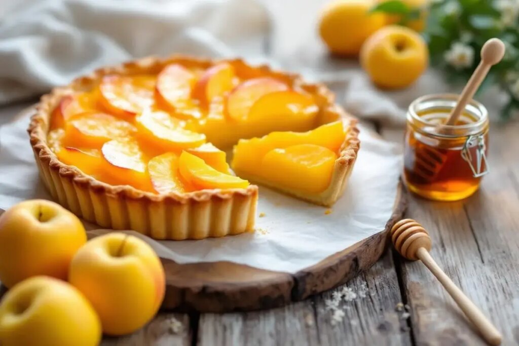 Cette tarte pêches-miel minute est ultra croustillante : elle sent bon l’été et la convivialité.jpg